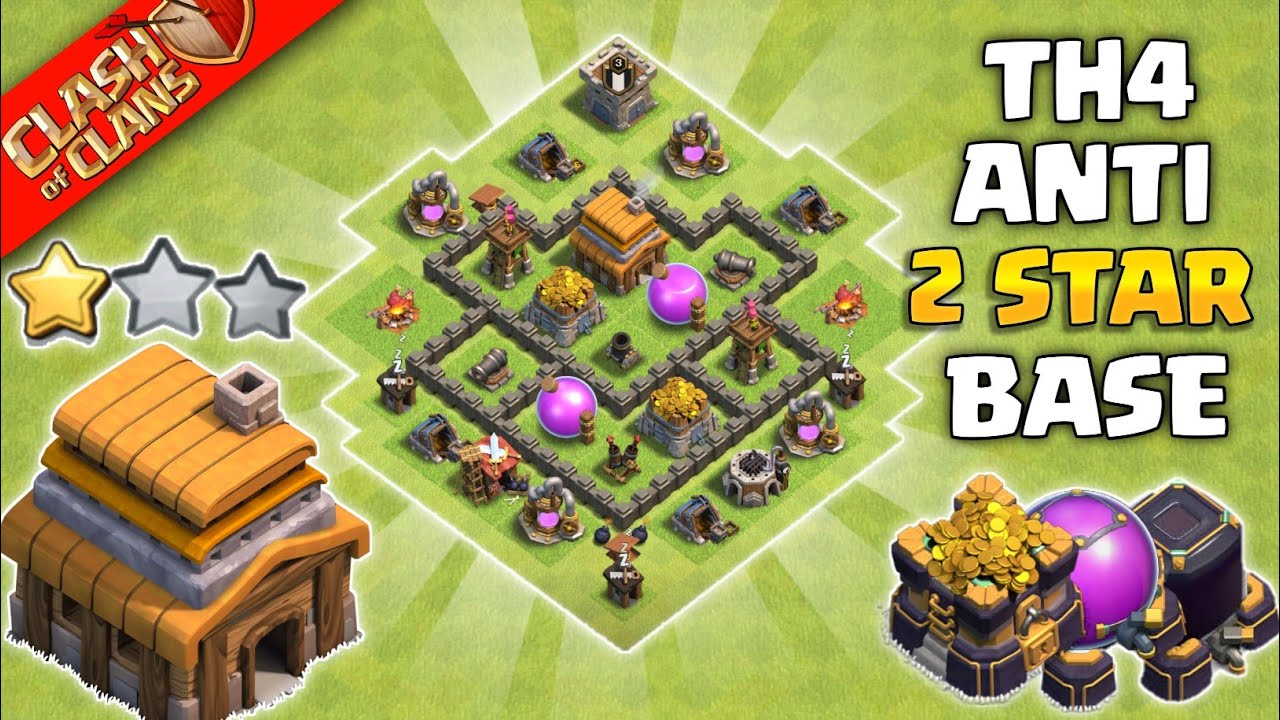 Ultimate Town Hall 4 Base for War and Trophy Pushing in COC