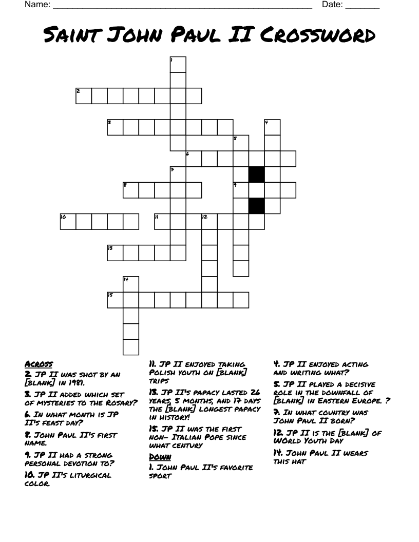 Italian Crossword Puzzle:  Clue for the Name Paul