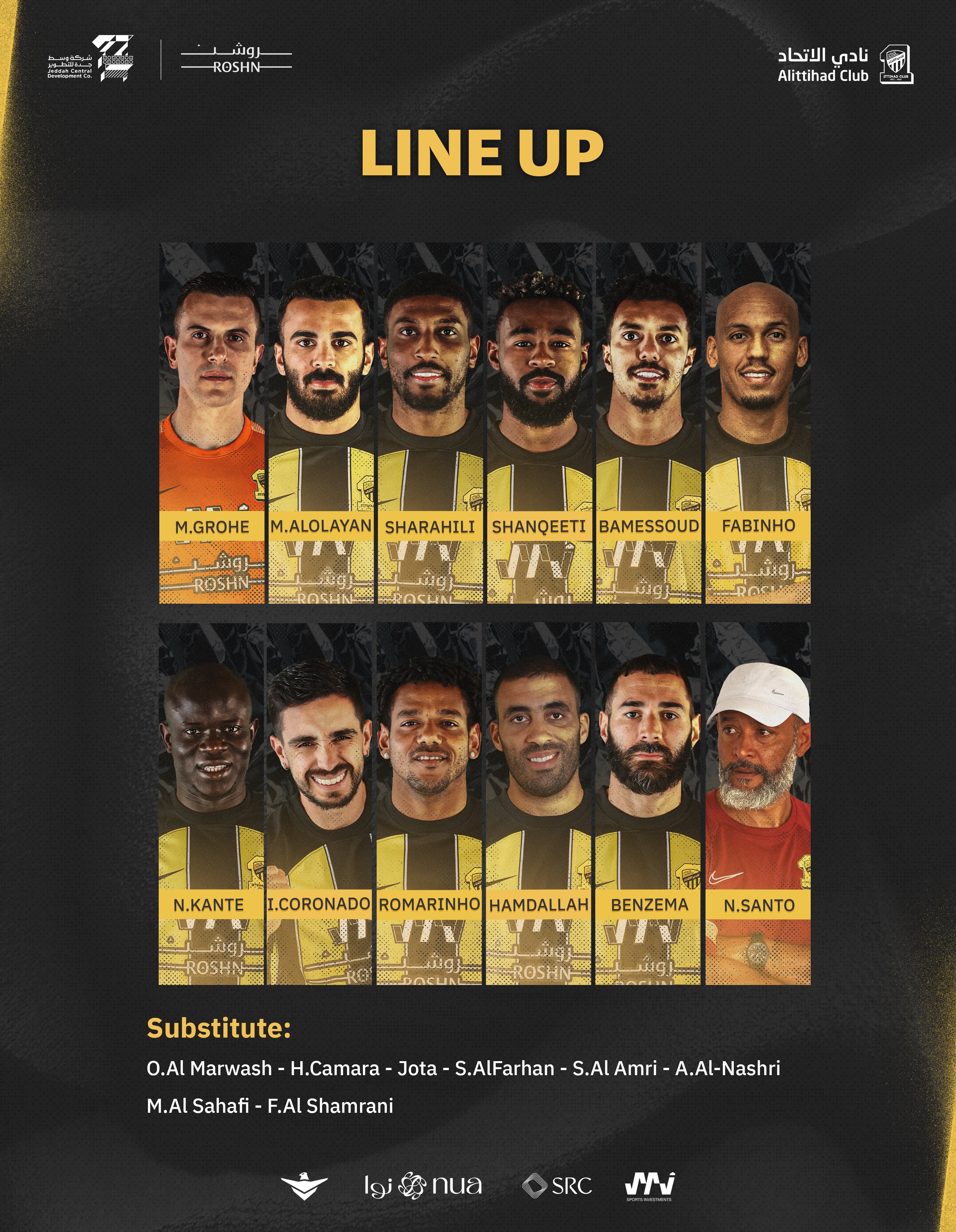 al-ittihad club vs al-taawoun fc lineups: check the starting 11!